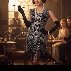 Retro Vintage Roaring 20s 1920s Knee Length Flapper Dress Cocktail